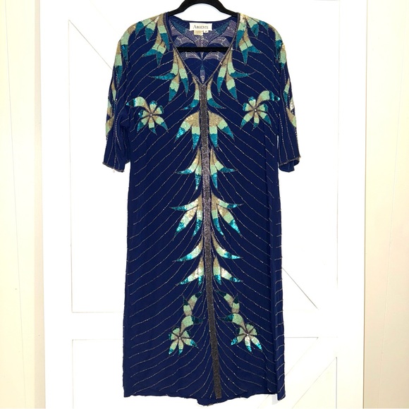 Argenti Dresses & Skirts - Vintage silk argenti dress size 10 sequin beads holiday formal